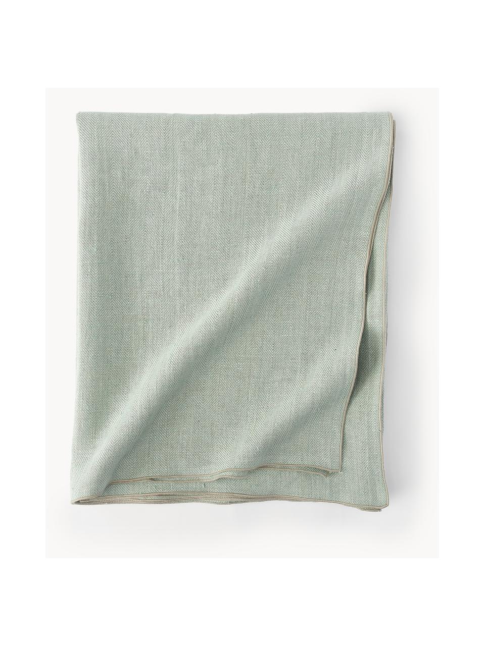 Nappe en lin à motif chevrons Audra, 100 % pur lin, Vert sauge, beige, 6-8 personnes (larg. 150 cm x long. 250)