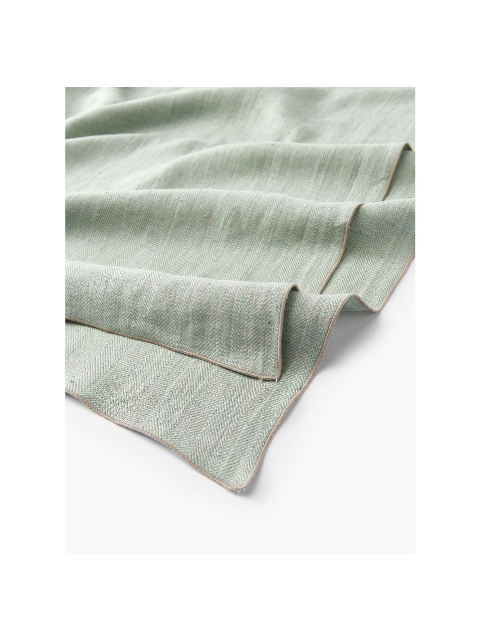Mantel de lino Audra, 100% lino, Verde salvia, beige, De 6 a 8 comensales (An 150 x L 250 cm)