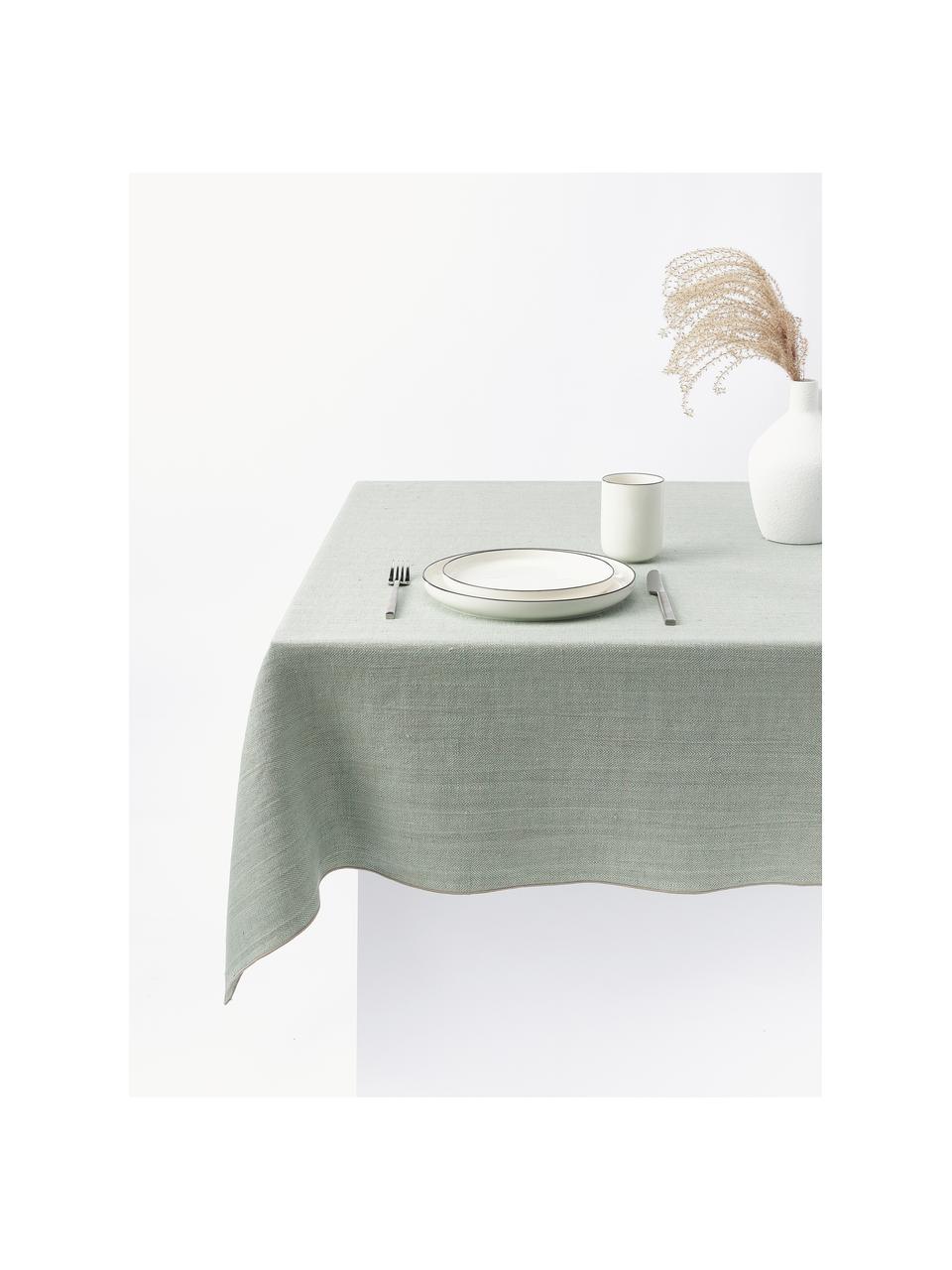 Nappe en lin à motif chevrons Audra, 100 % pur lin, Vert sauge, beige, 6-8 personnes (larg. 150 cm x long. 250)