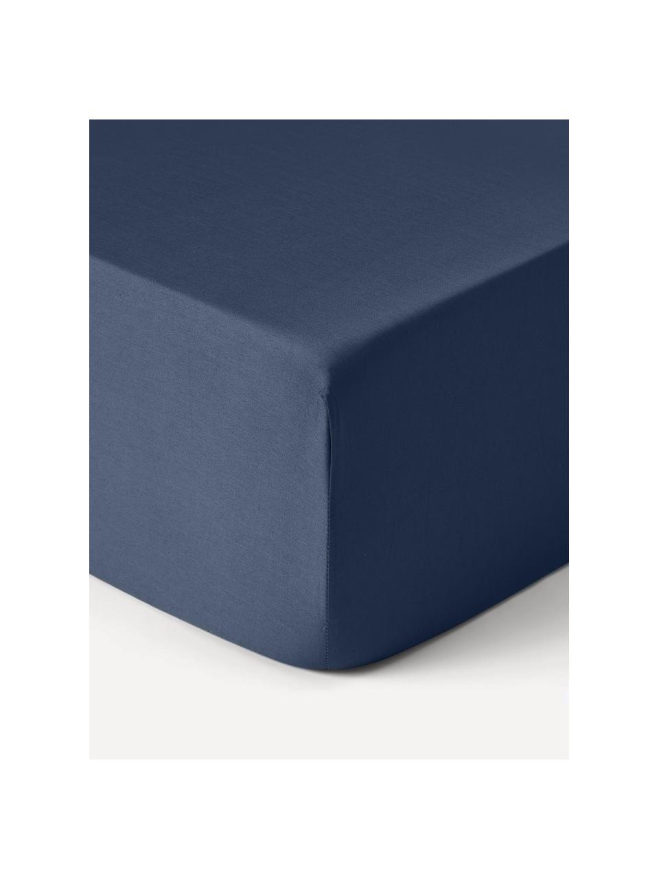 Sábana bajera de satén Comfort, Azul oscuro, Cama 90 cm (90 x 200 x 25 cm)