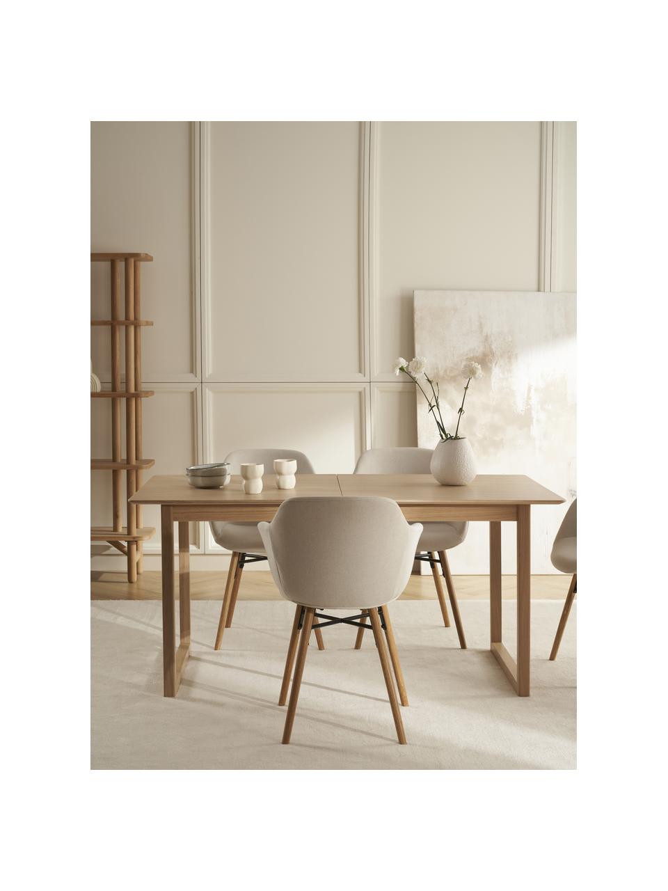 Uitschuifbare eettafel Calla, 160 - 240 x 90 cm, Tafelblad: MDF met eikenhoutfineer, , Poten: massief eikenhout, Licht hout, B 160 tot 240 x D 90 cm