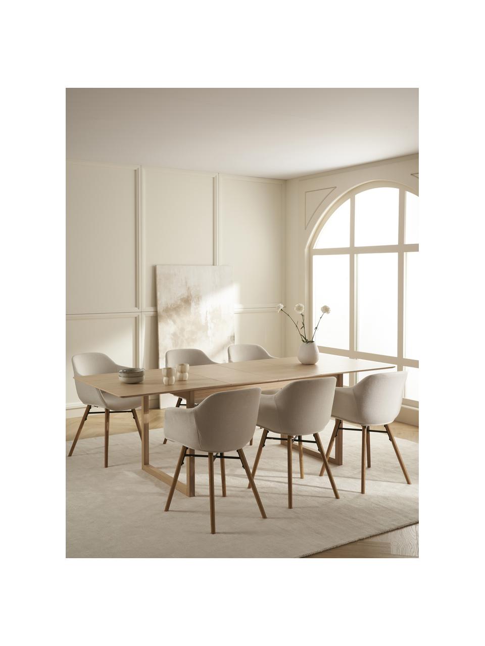 Uitschuifbare eettafel Calla, 160 - 240 x 90 cm, Tafelblad: MDF met eikenhoutfineer, , Poten: massief eikenhout, Licht hout, B 160 tot 240 x D 90 cm