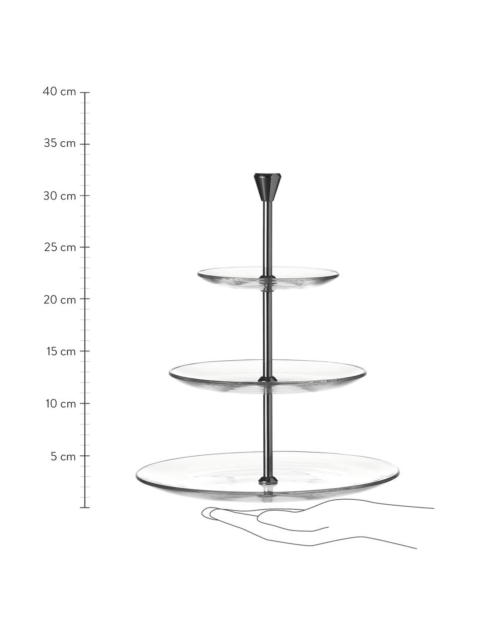 Etagère Pralina van glas met zilverkleurige frame, Ø 28 cm, Stang: edelstaal, Transparant, Ø 28 x H 32 cm