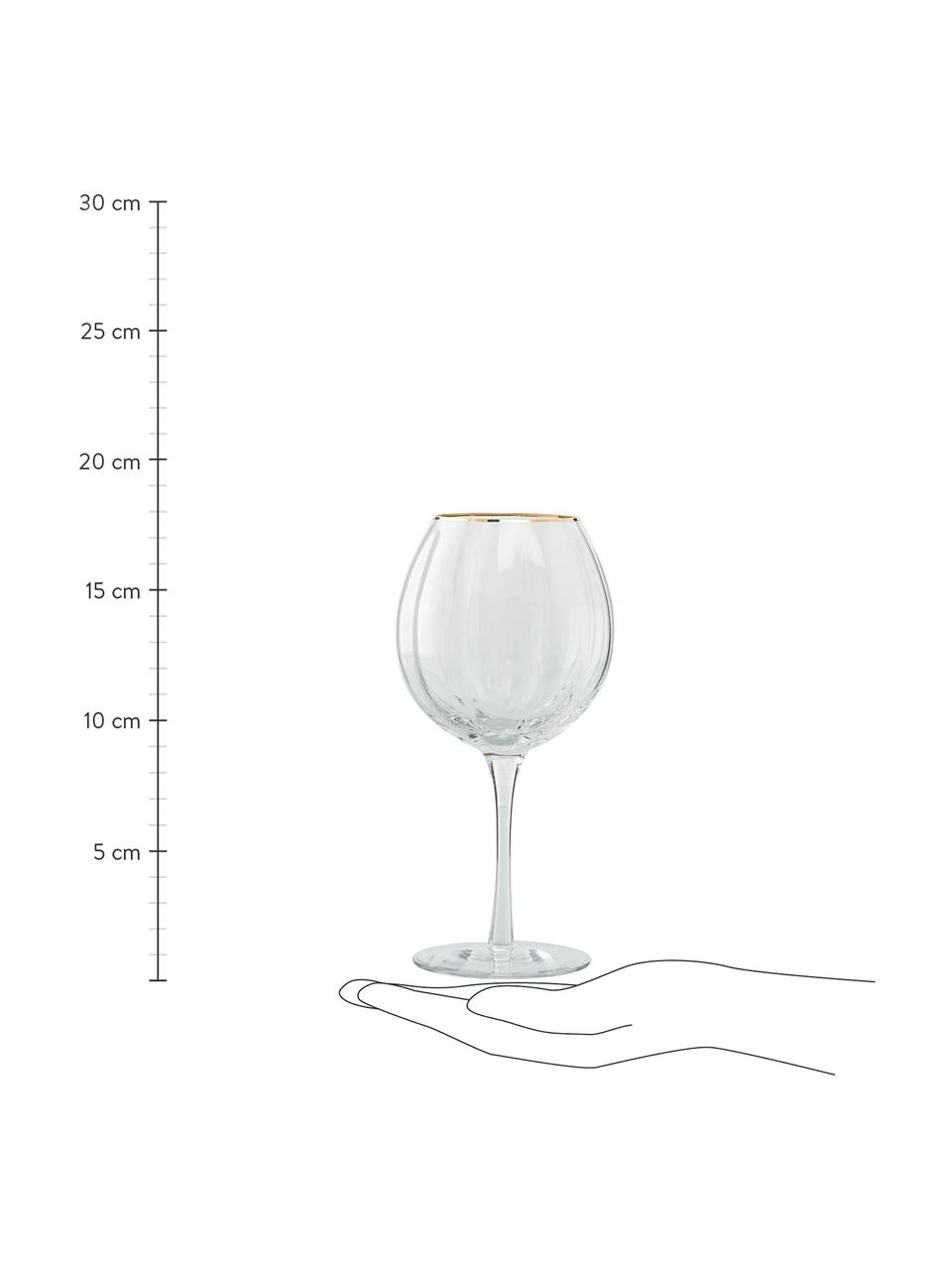 Verre à gin Claudine, 4 pièces, Verre, Transparent, couleur dorée, Ø 11 x haut. 22 cm, 600 ml