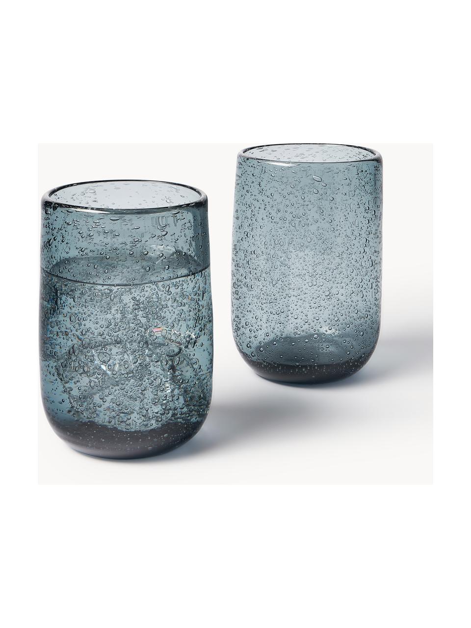 Wassergläser Bari mit Luftbläschen, 6 Stück, Glas, Graublau, Ø 7 x H 11 cm, 330 ml