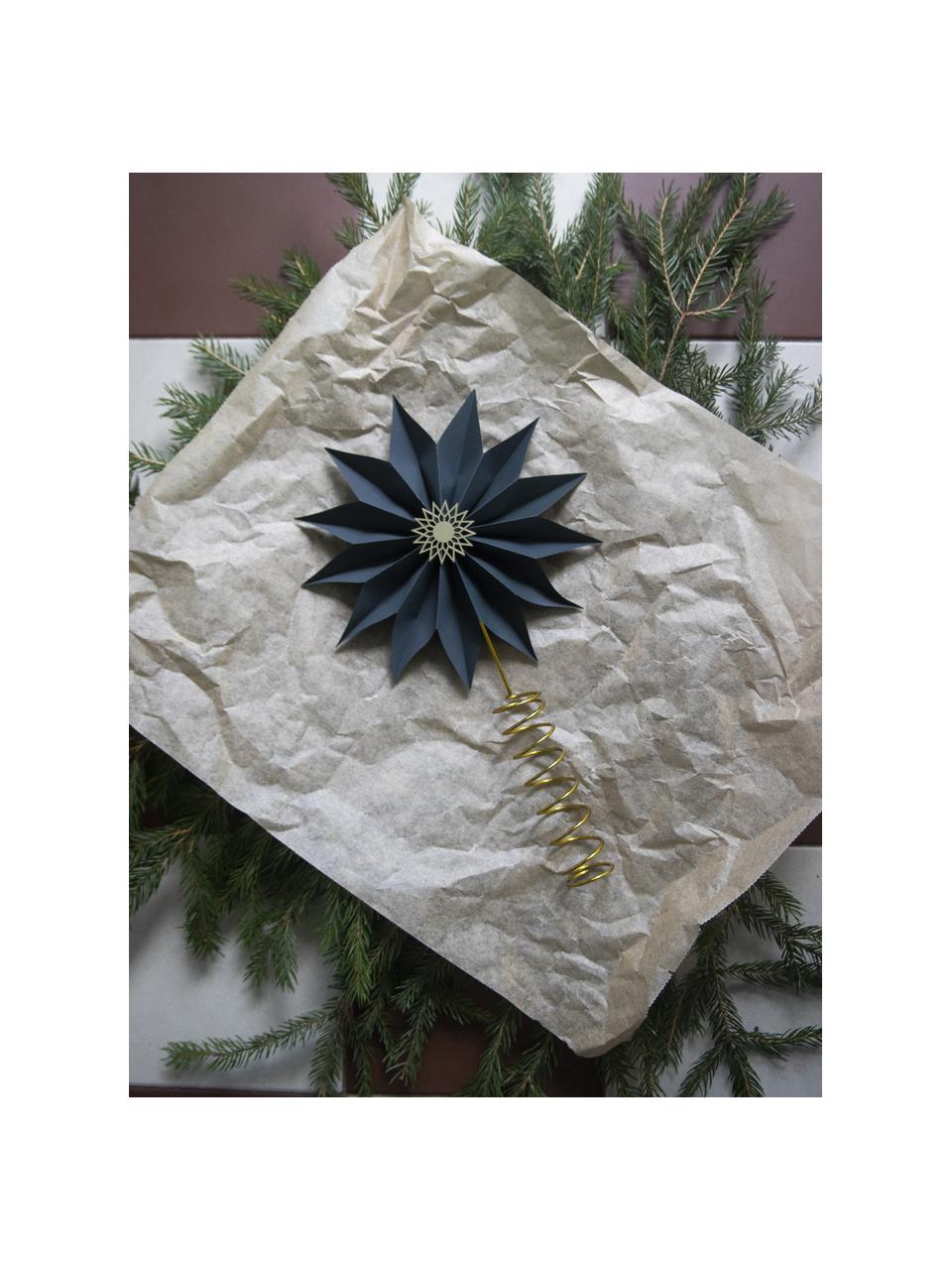 Weihnachtsbaumspitze Star, Papier, Metall, beschichtet, Petrol, Goldfarben, B 17 x H 28 cm