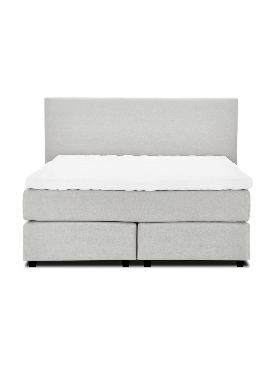 Letto boxspring premium in tessuto grigio chiaro Eliza, Materasso: nucleo a 5 zone di molle , Struttura: legno di pino massiccio, Piedini: legno di betulla massicci, Tessuto grigio chiaro, 140 x 200 cm, durezza 2