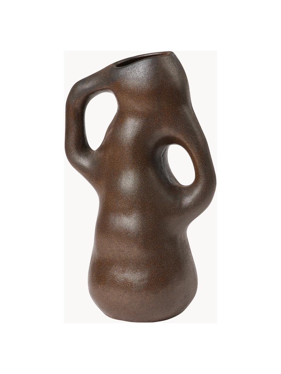 Handgefertigte Vase Isolde, H 35 cm, Steinzeug, glasiert, Dunkelbraun, matt, B 21 x H 35 cm