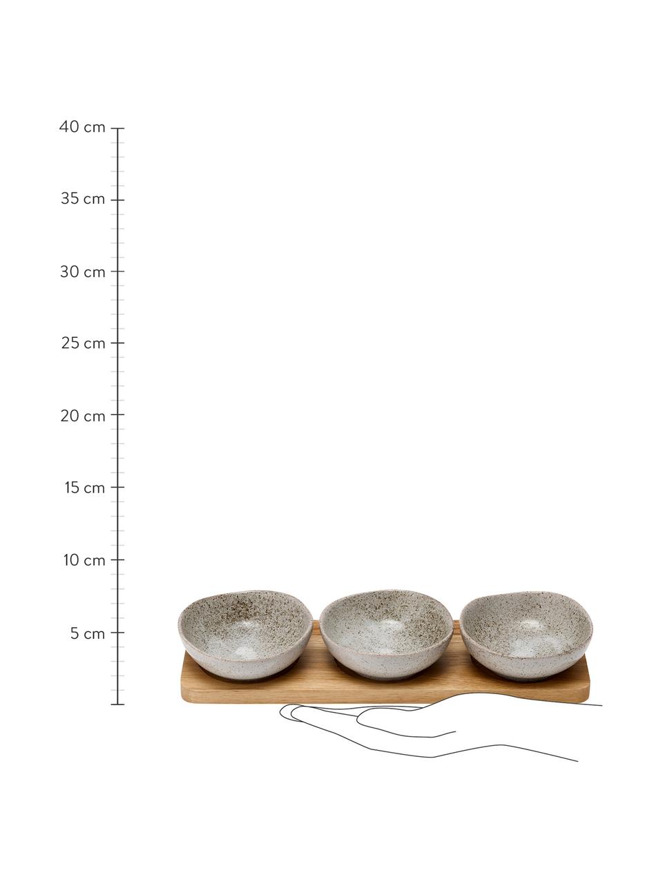 Sada misek na dipy z porcelánu a akátového dřeva Artisan, 4 díly, Šedá, akáciové dřevo, Sada s různými velikostmi