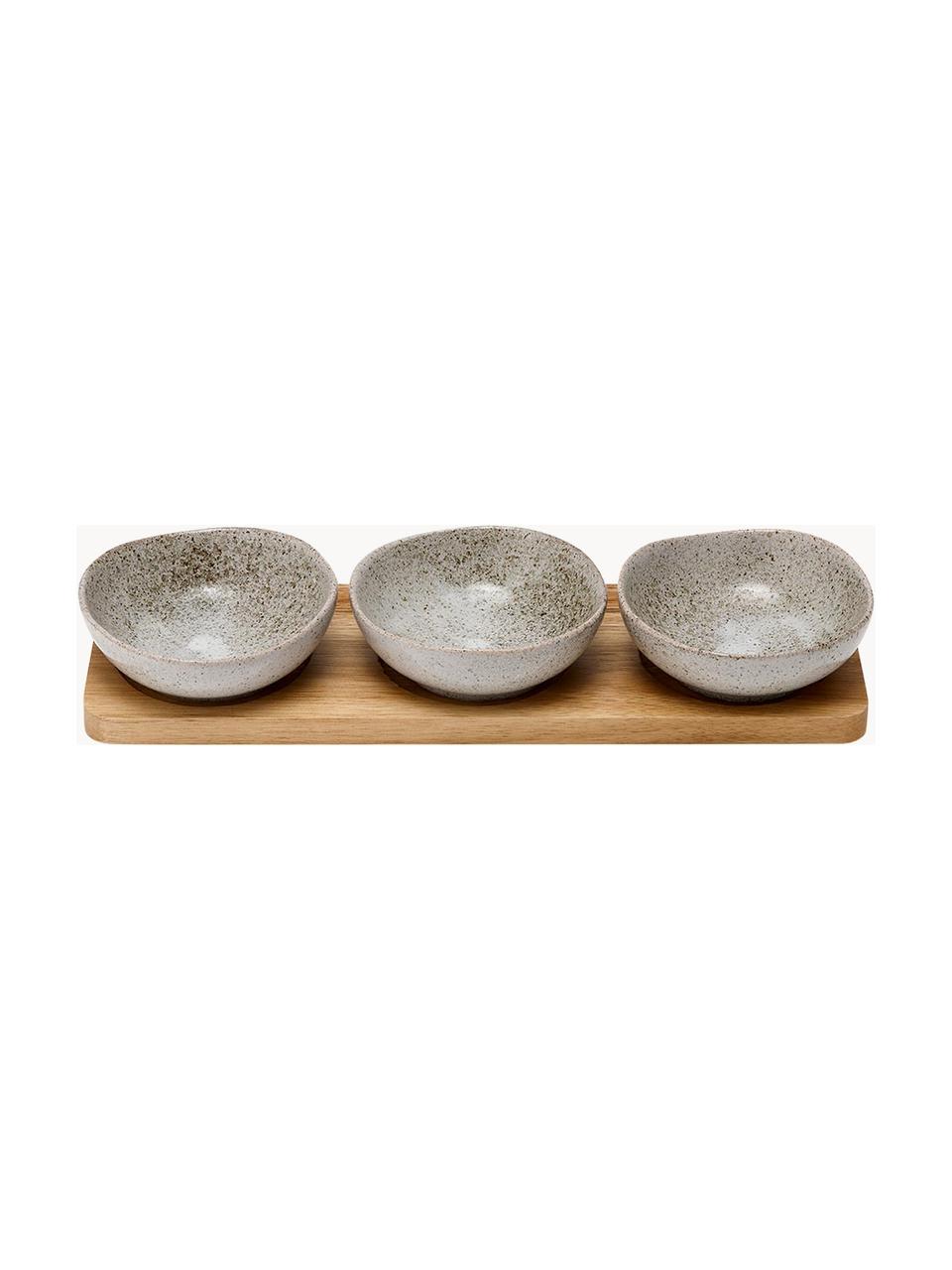 Plateau apéritif en porcelaine et bois d'acacia Artisan, 4 élém., Gris, bois clair, Lot de différentes tailles