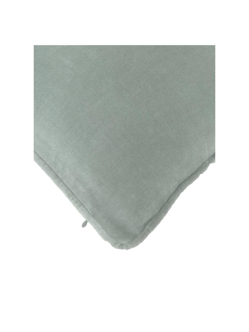 Federa arredo in velluto tinta unita Dana, 100% velluto di cotone, Verde salvia, Larg. 30 x Lung. 50 cm