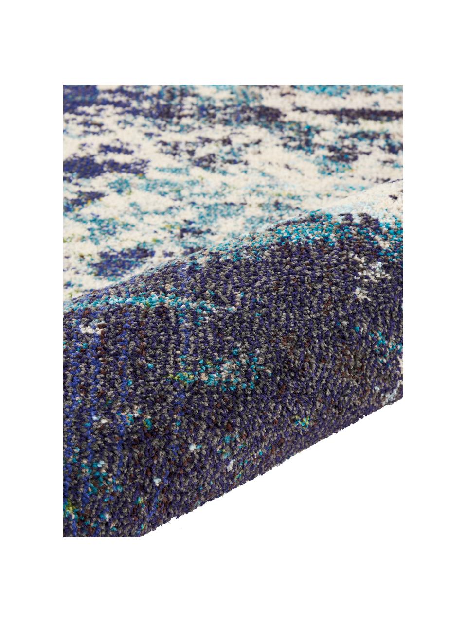 Okrúhly dizajnový koberec s nízkym vlasom Celestial, Béžová, tóny modrej, Ø 240 cm (veľkosť XL)