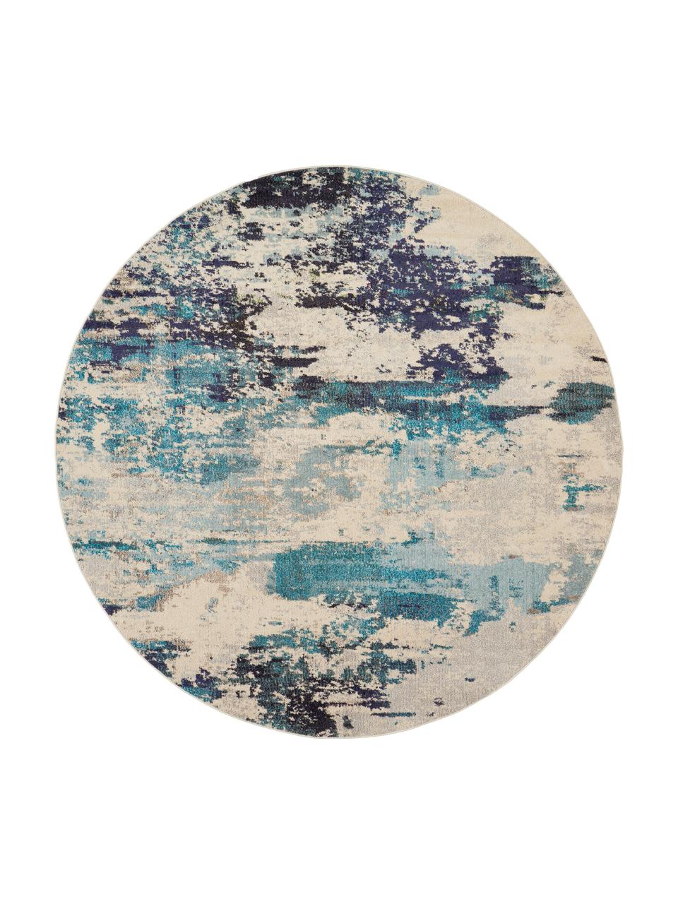 Tappeto rotondo di design a pelo corto Celestial, Retro: juta, Tonalità beige, tonalità blu, Ø 240 cm (taglia XL)
