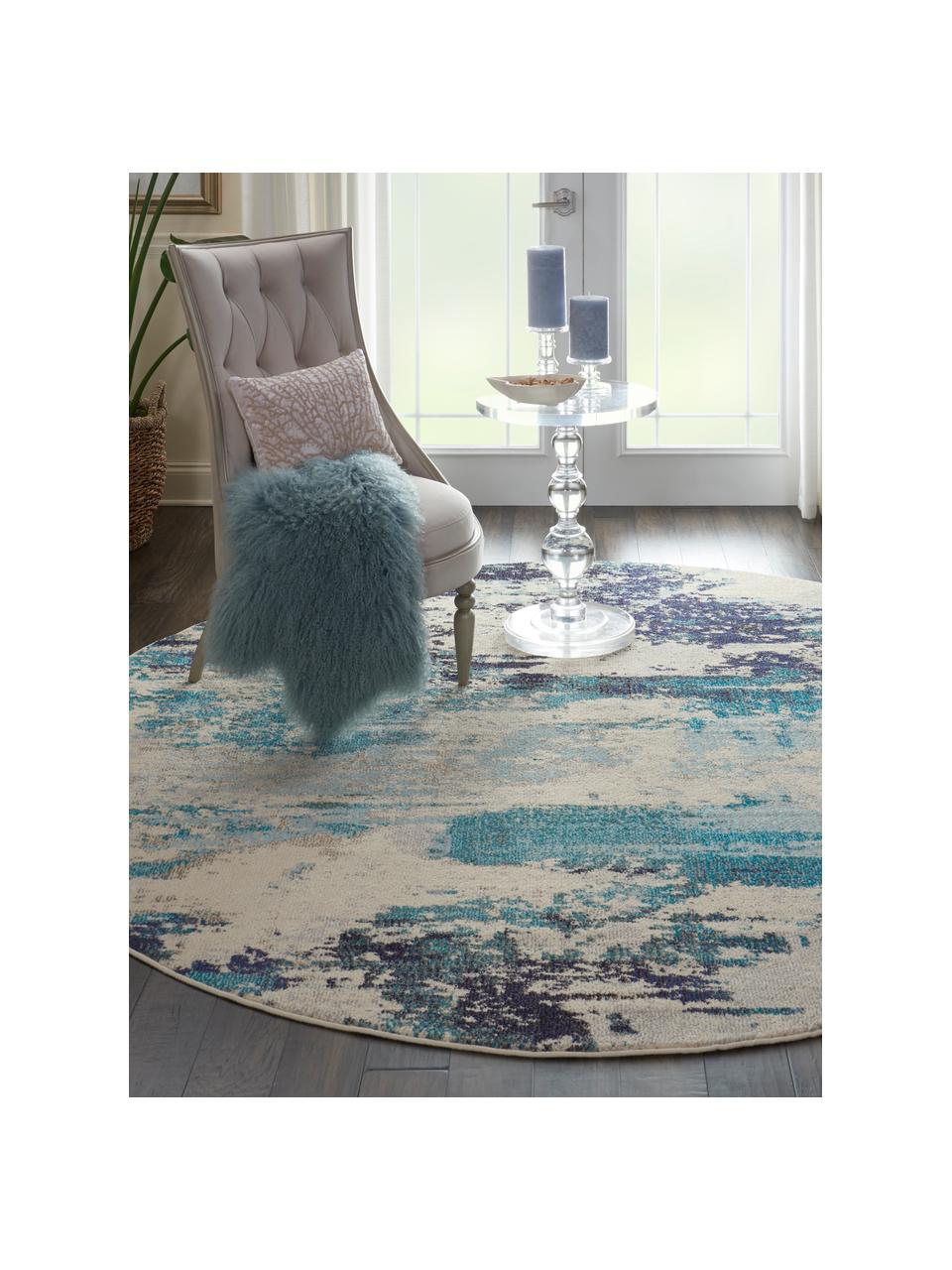 Tapis rond design à poils ras Celestial, Tons beiges, tons bleus, Ø 160 cm (taille L)