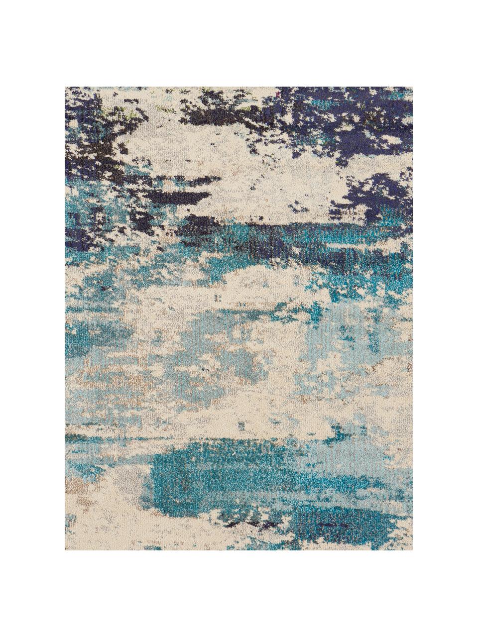 Tapis rond design à poils ras Celestial, Tons beiges, tons bleus, Ø 240 cm (taille XL)