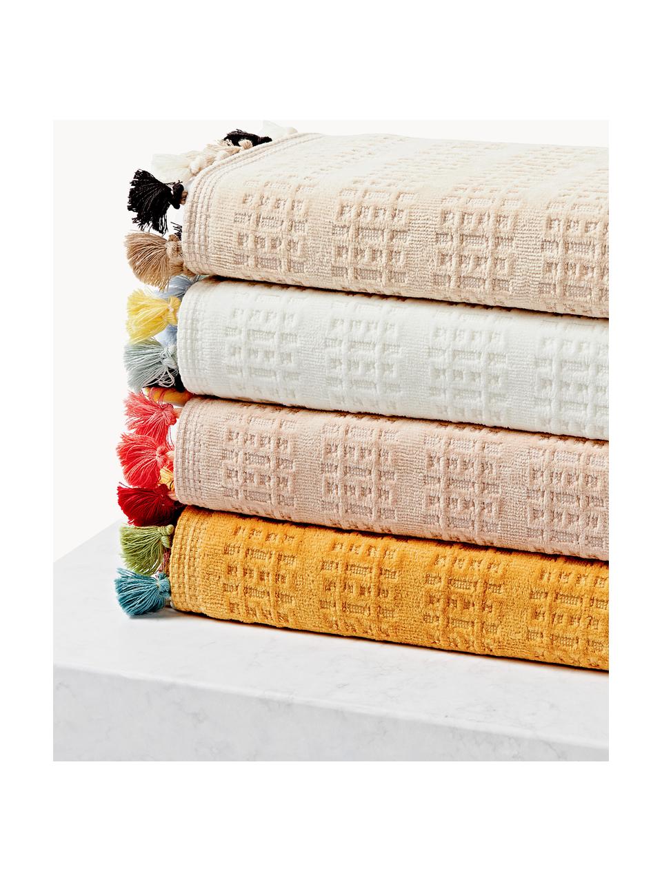 Lot de serviettes de bain en velours avec franges Tallulah, set de tailles variées, Jaune moutarde, multicolore, 4 éléments (2 serviettes de toilette et 2 draps de bain)