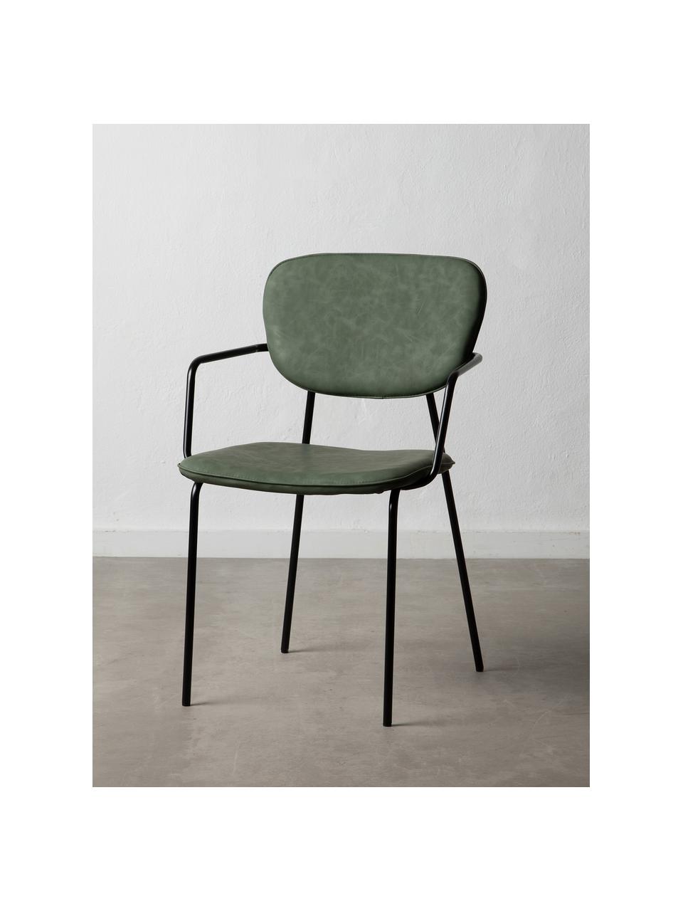 Krzesło tapicerowane ze sztucznej skóry Iskia, Tapicerka: sztuczna skóra (95% polie, Stelaż: płyta wiórowa, Nogi: metal, Zielony, czarny, S 54 x G 55 cm