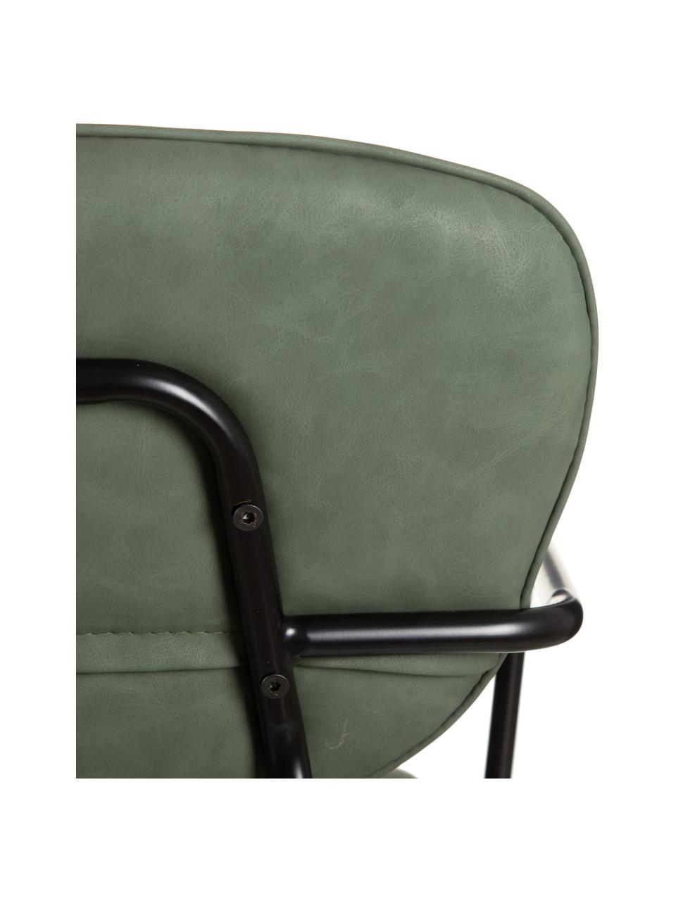 Krzesło tapicerowane ze sztucznej skóry Iskia, Tapicerka: sztuczna skóra (95% polie, Stelaż: płyta wiórowa, Nogi: metal, Zielony, czarny, S 54 x G 55 cm