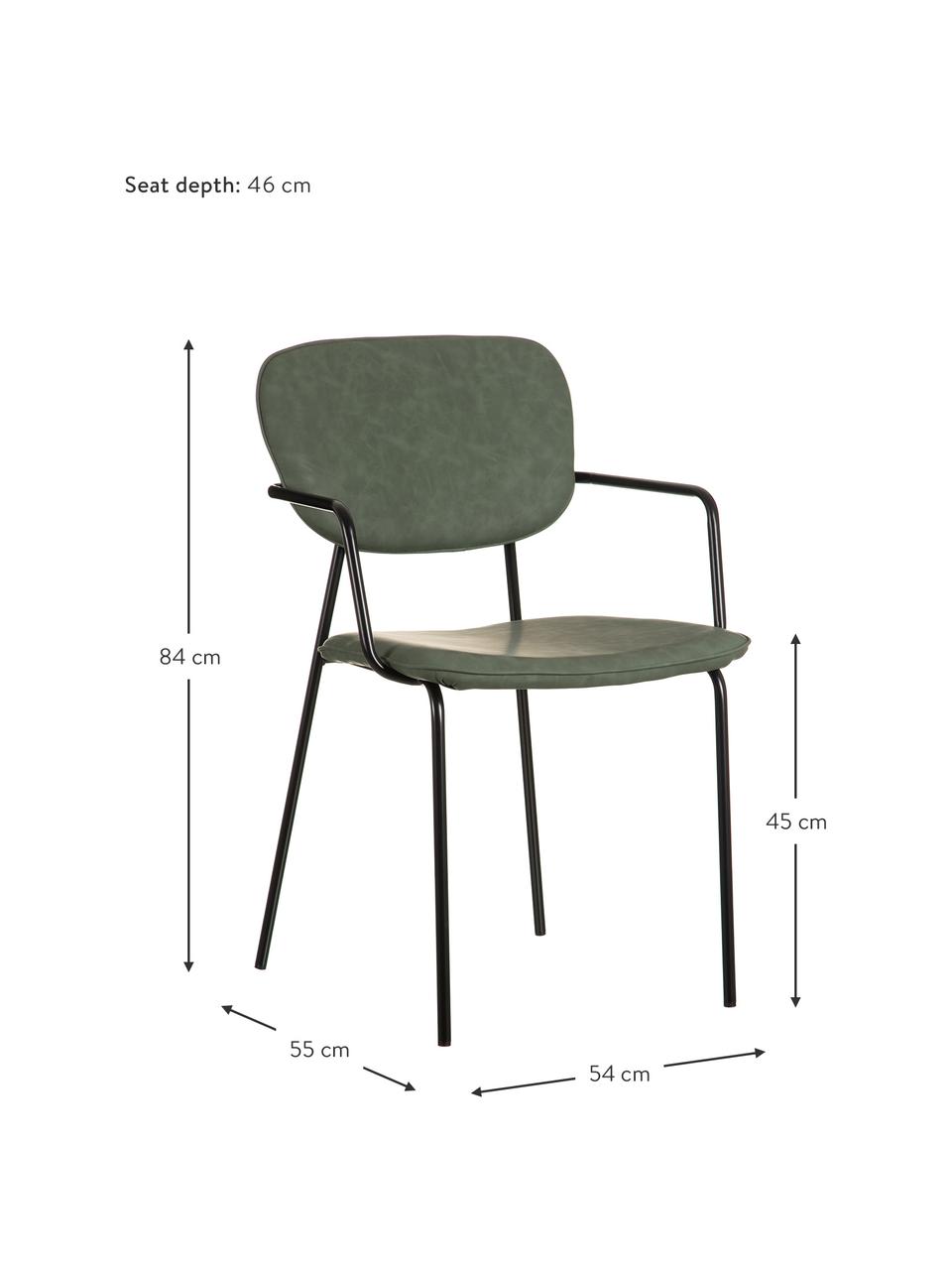 Sedia imbottita in similpelle Iskia, Rivestimento: similpelle (95% poliester, Struttura: truciolato, Gambe: metallo, Verde, nero, Larg. 54 x Prof. 55 cm