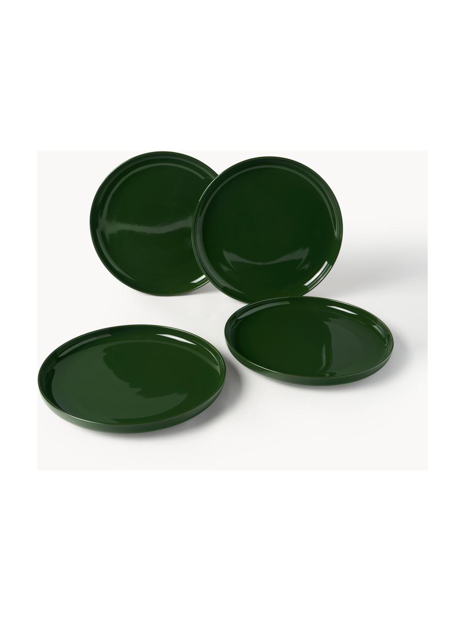 Assiettes plates en porcelaine Nessa, 4 pièces, Porcelaine de haute qualité, émaillé, Vert foncé, haute brillance, Ø 26 cm