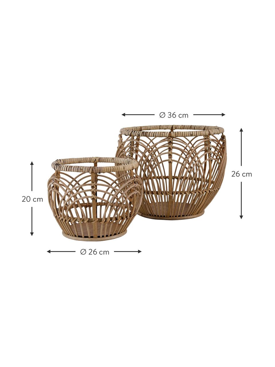 Set de cestas de ratán y bambú Hanna, 2 uds., Ratán, bambú, Beige, Set de tamaños diferentes