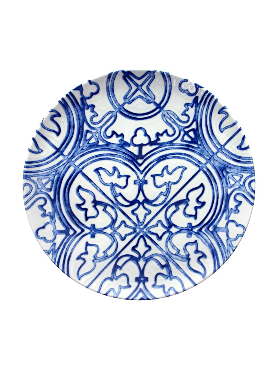 Speiseteller Maiolica aus Porzellan in Weiß/Blau, 2 Stück, Porzellan, Blau, Weiß, gemustert, Ø 26 cm