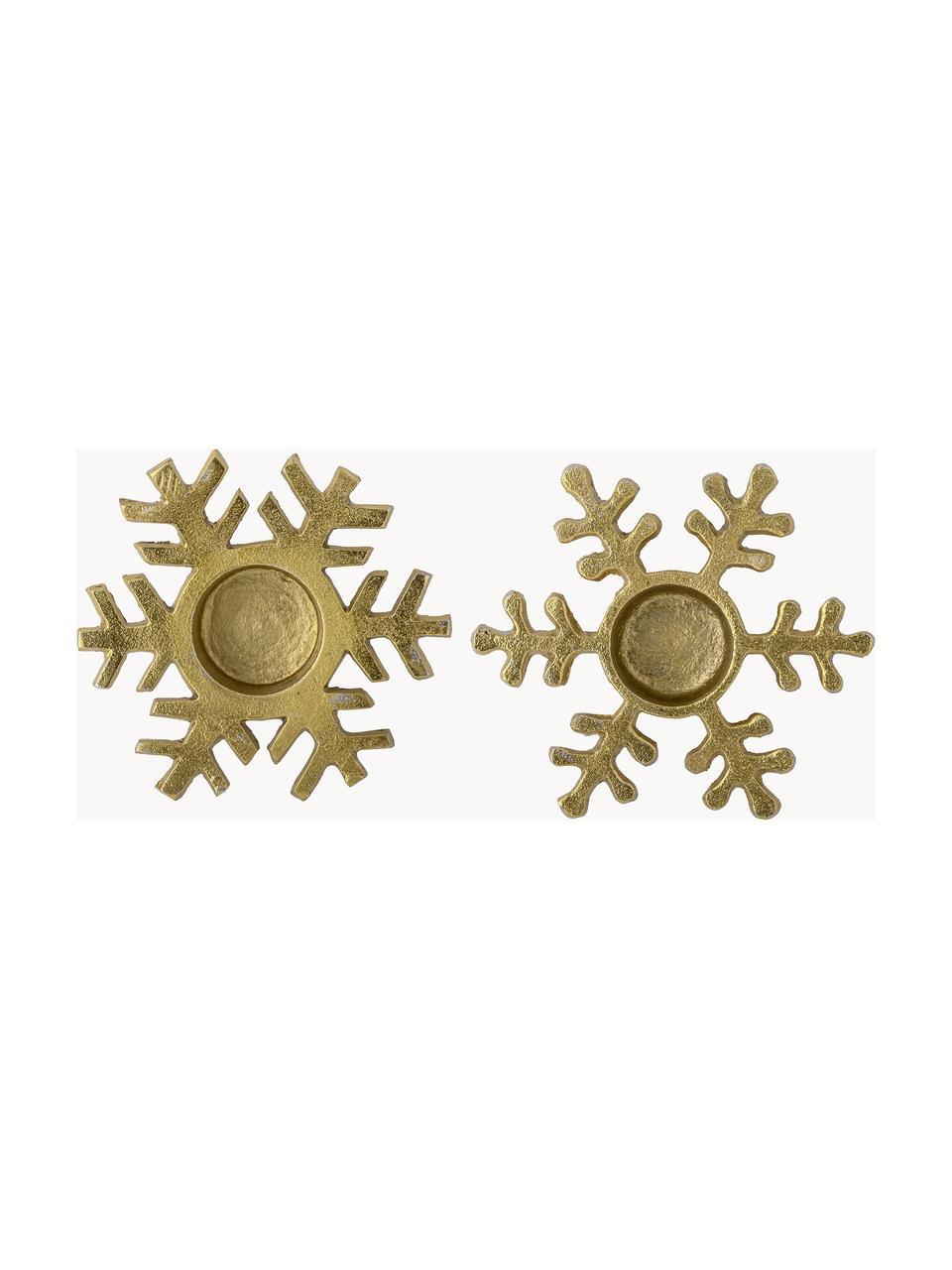 Bougeoirs de Noël en forme de flocon de neige Lisetta, 2 élém., Aluminum, enduit, Doré, Ø 12 x haut. 3 cm