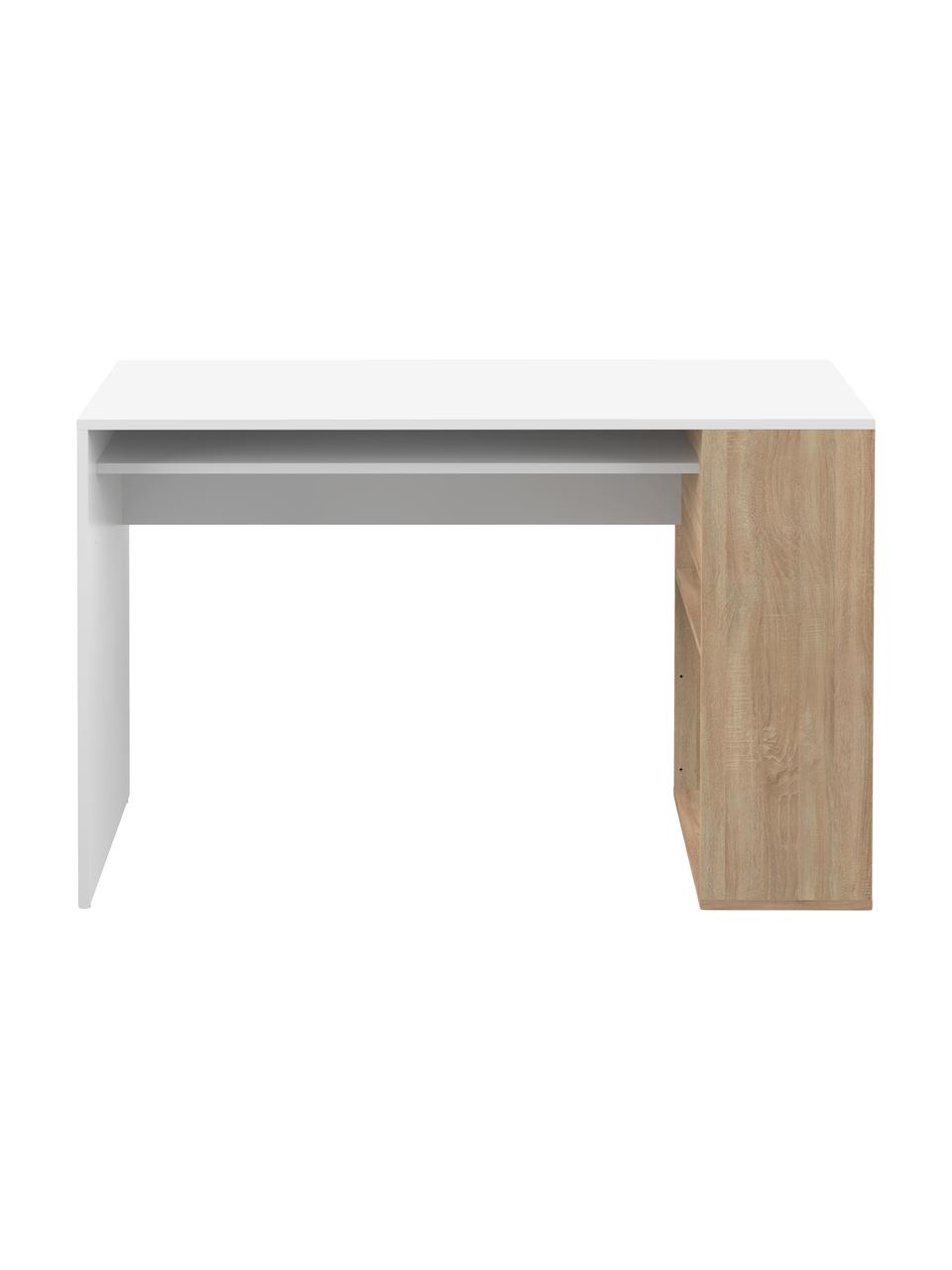 Bureau avec rangements Yale, Panneau de particules, couche de mélamine, Blanc, bois de chêne, larg. 114 x haut. 76 cm