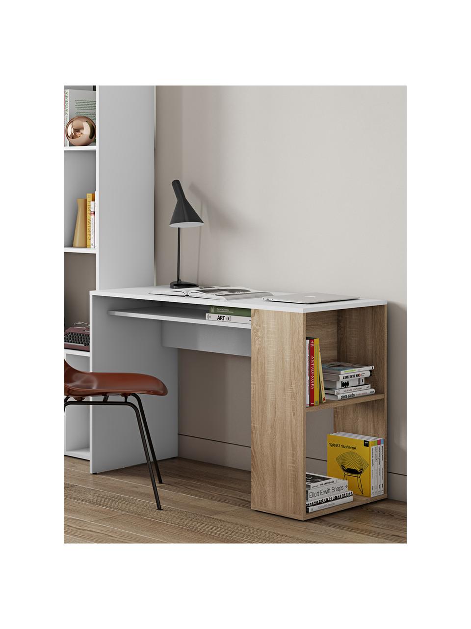 Bureau Yale met opbergruimte, Met melamine beklede spaanplaat, Wit, eikenhoutkleurig, B 114 x D 50 cm