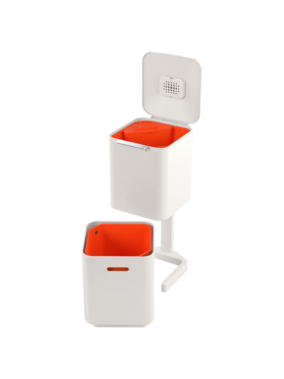 Afvalemmer Totem met aparte recycling unit, verschillende formaten, Houder: gecoat edelstaal, Deksel: kunststof, Lichtbeige, B 39 x D 37 cm, 60 L