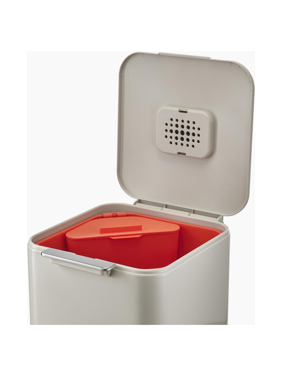 Afvalemmer Totem met aparte recycling unit, verschillende formaten, Houder: gecoat edelstaal, Deksel: kunststof, Lichtbeige, B 39 x D 37 cm, 60 L