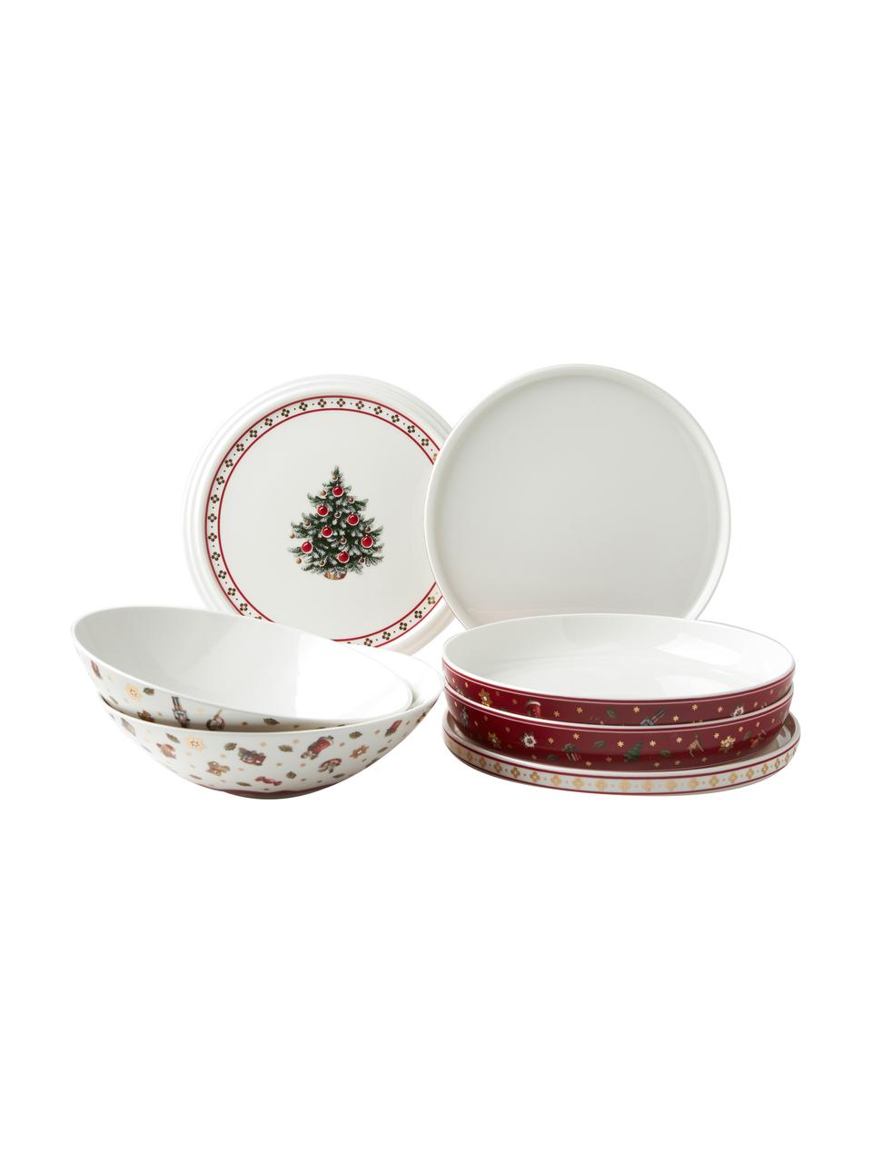 Súprava riadu s vianočným vzorom Delight, 7 dielov, Premium porcelán, Červená, biela, vzorovaná, Súprava s rôznymi veľkosťami