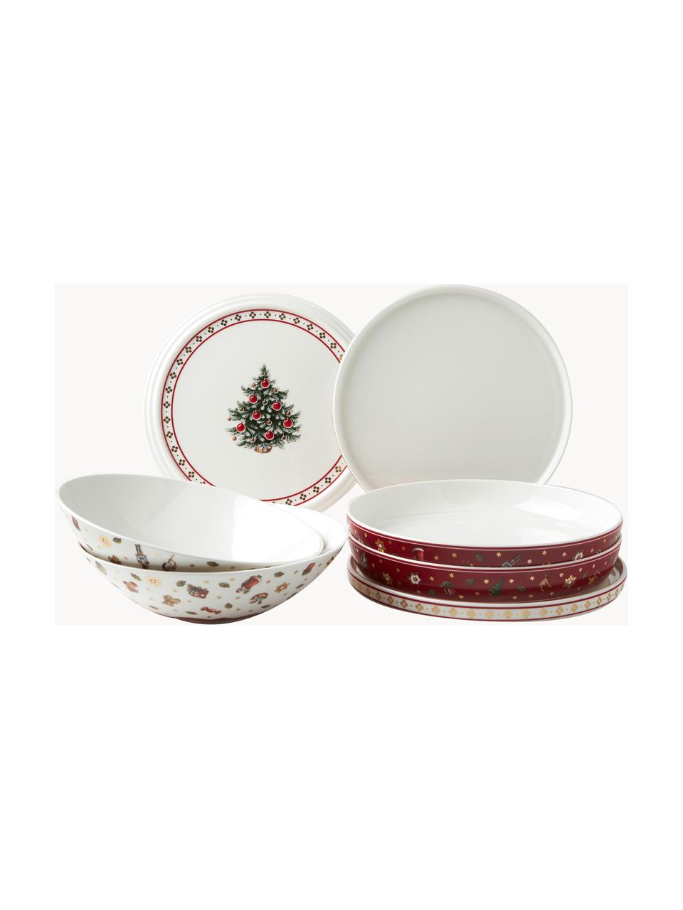 Sada nádobí s vánočním vzorem Delight, 7 dílů, Prémiový porcelán, Červená, bílá, se vzorem, Sada s různými velikostmi