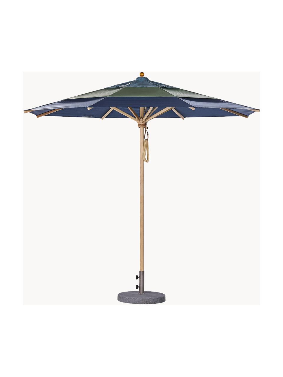 Ręcznie wykonany parasol ogrodowy Klassiker, różne rozmiary, Odcienie niebieskiego, ciemny zielony, jasne drewno naturalne, Ø 300 x 273 cm