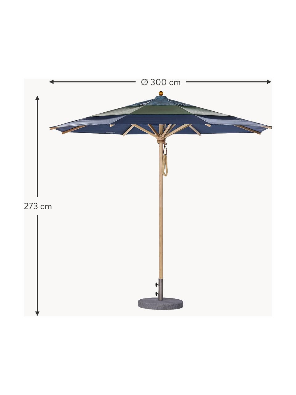 Ręcznie wykonany parasol ogrodowy Klassiker, różne rozmiary, Odcienie niebieskiego, ciemny zielony, jasne drewno naturalne, Ø 300 x 273 cm