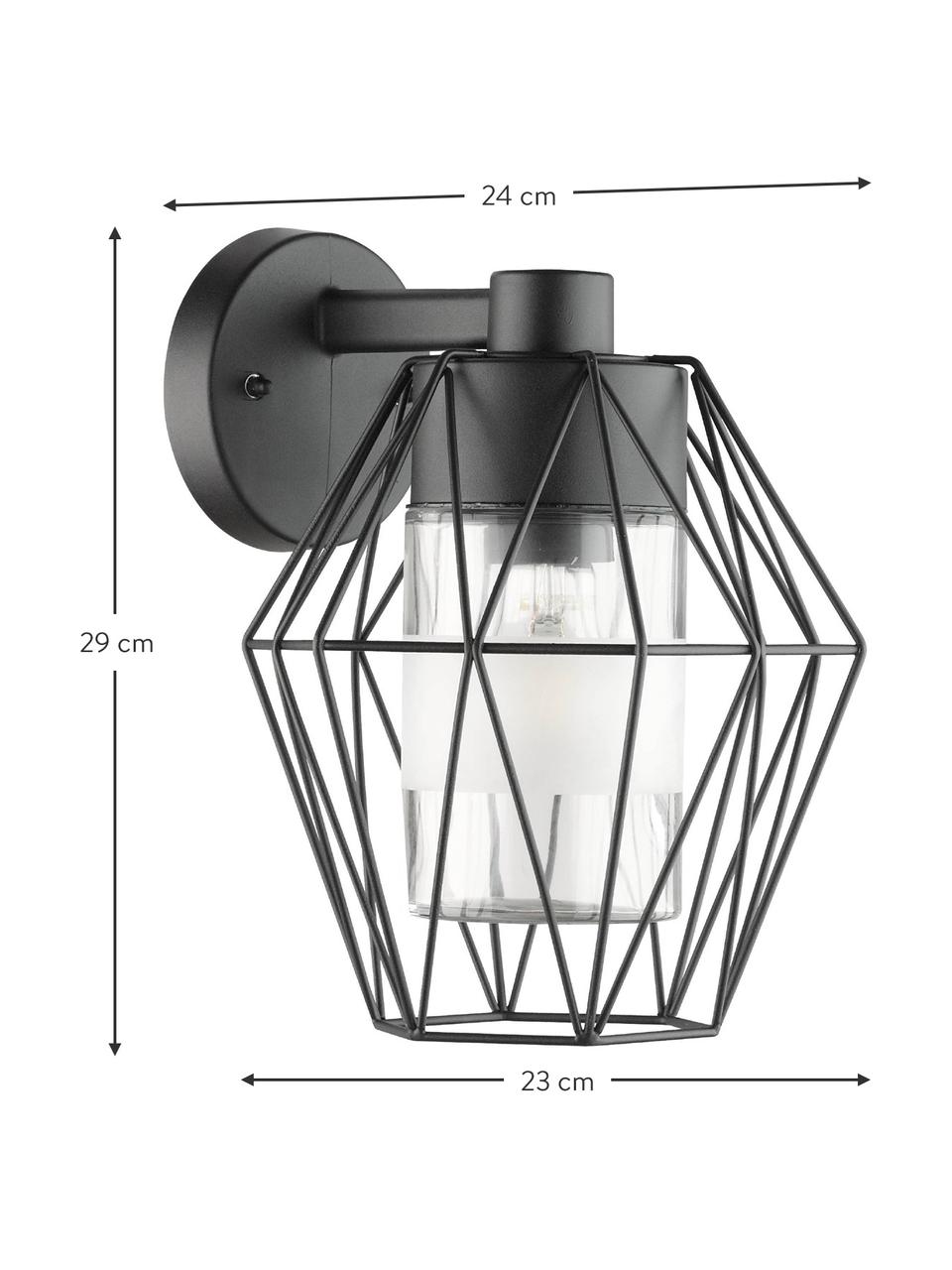 Outdoor wandlamp Canove met glazen lampenkap, Lampenkap: gesatineerd glas, Zwart, B 23 x H 29 cm