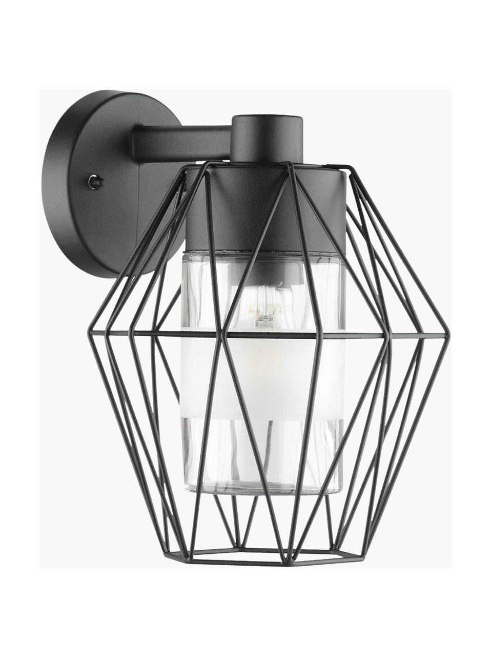 Outdoor wandlamp Canove met glazen lampenkap, Lampenkap: gesatineerd glas, Zwart, B 23 x H 29 cm