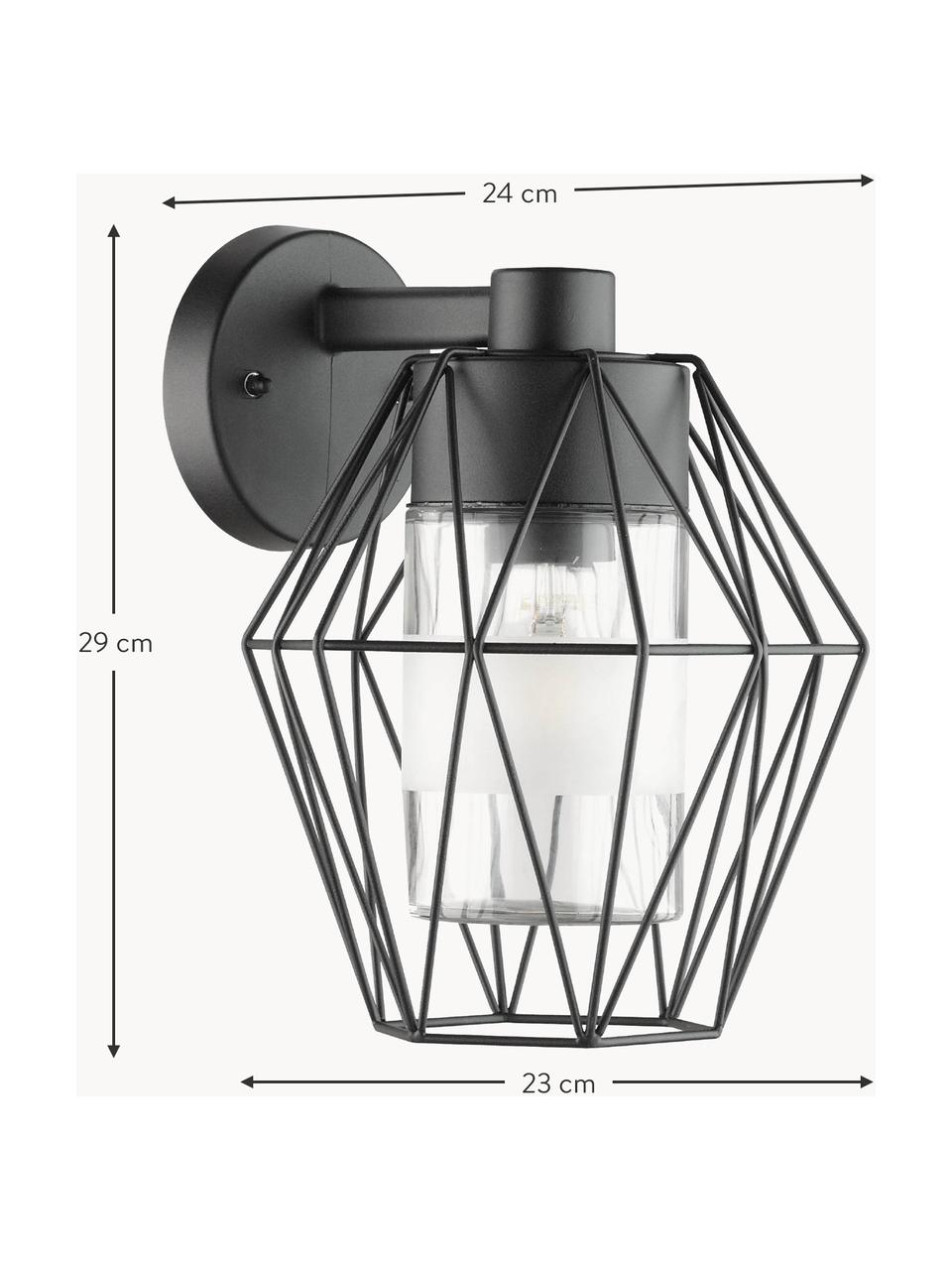 Outdoor wandlamp Canove met glazen lampenkap, Lampenkap: gesatineerd glas, Zwart, B 23 x H 29 cm