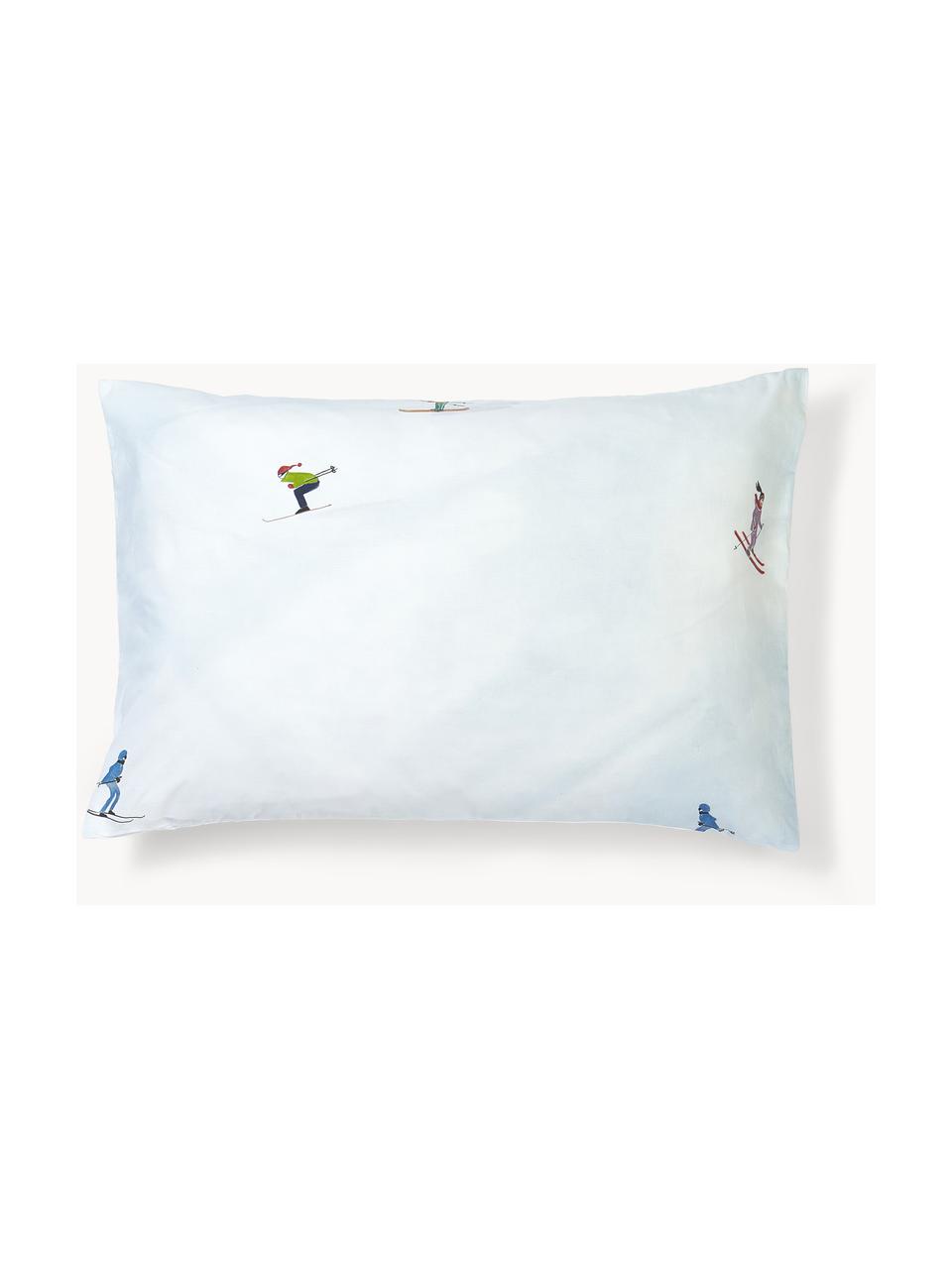 Taie d'oreiller design en percale de coton Ski de Kera Till, Bleu ciel, larg. 50 x long. 70 cm