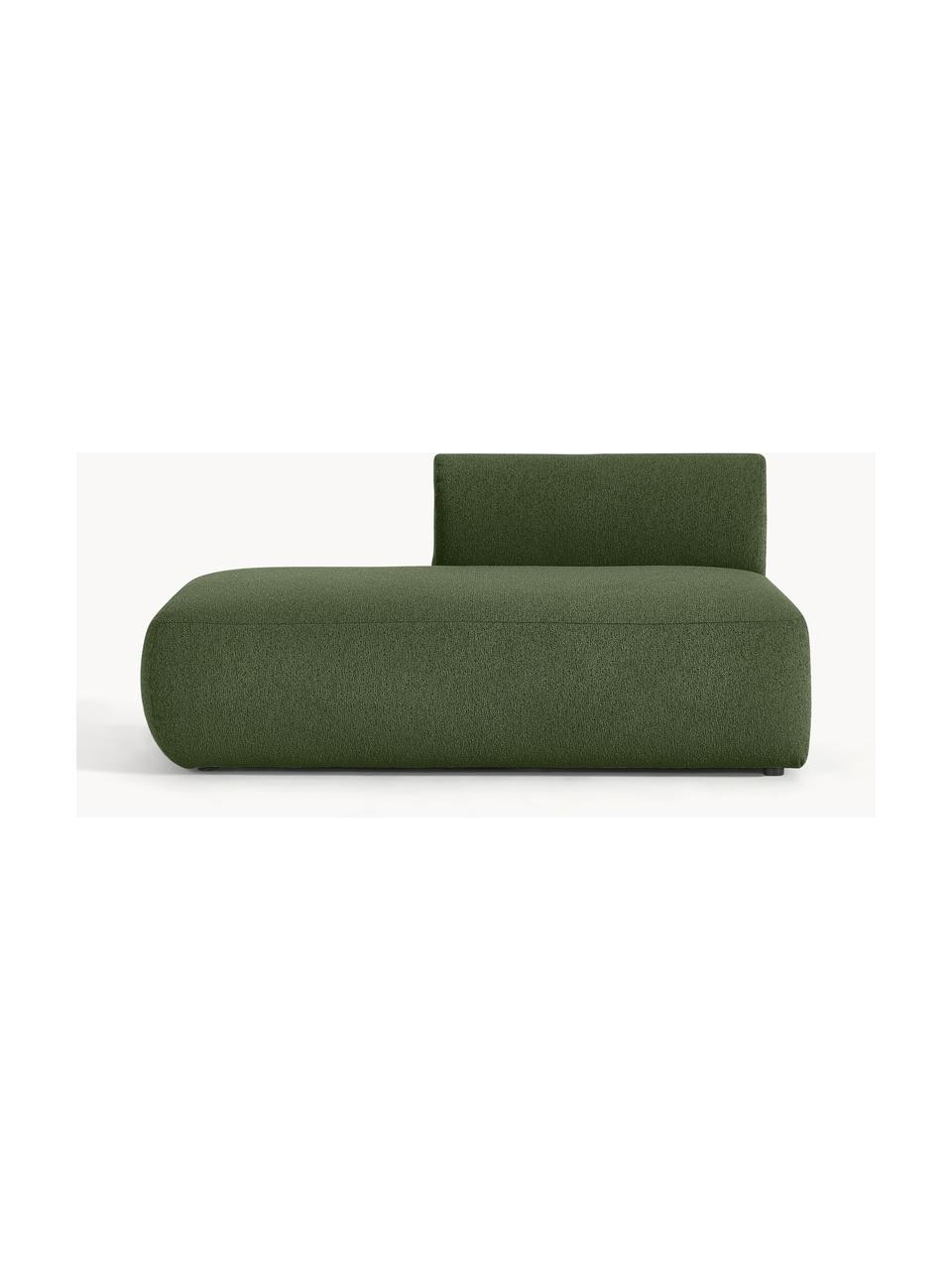 Chaise longue componibile in bouclé Sofia, Rivestimento: bouclé (100% poliestere) , Struttura: legno di abete rosso, tru, Piedini: plastica Questo prodotto , Bouclé verde scuro, Larg. 159 x Prof. 103 cm, schienale a sinistra