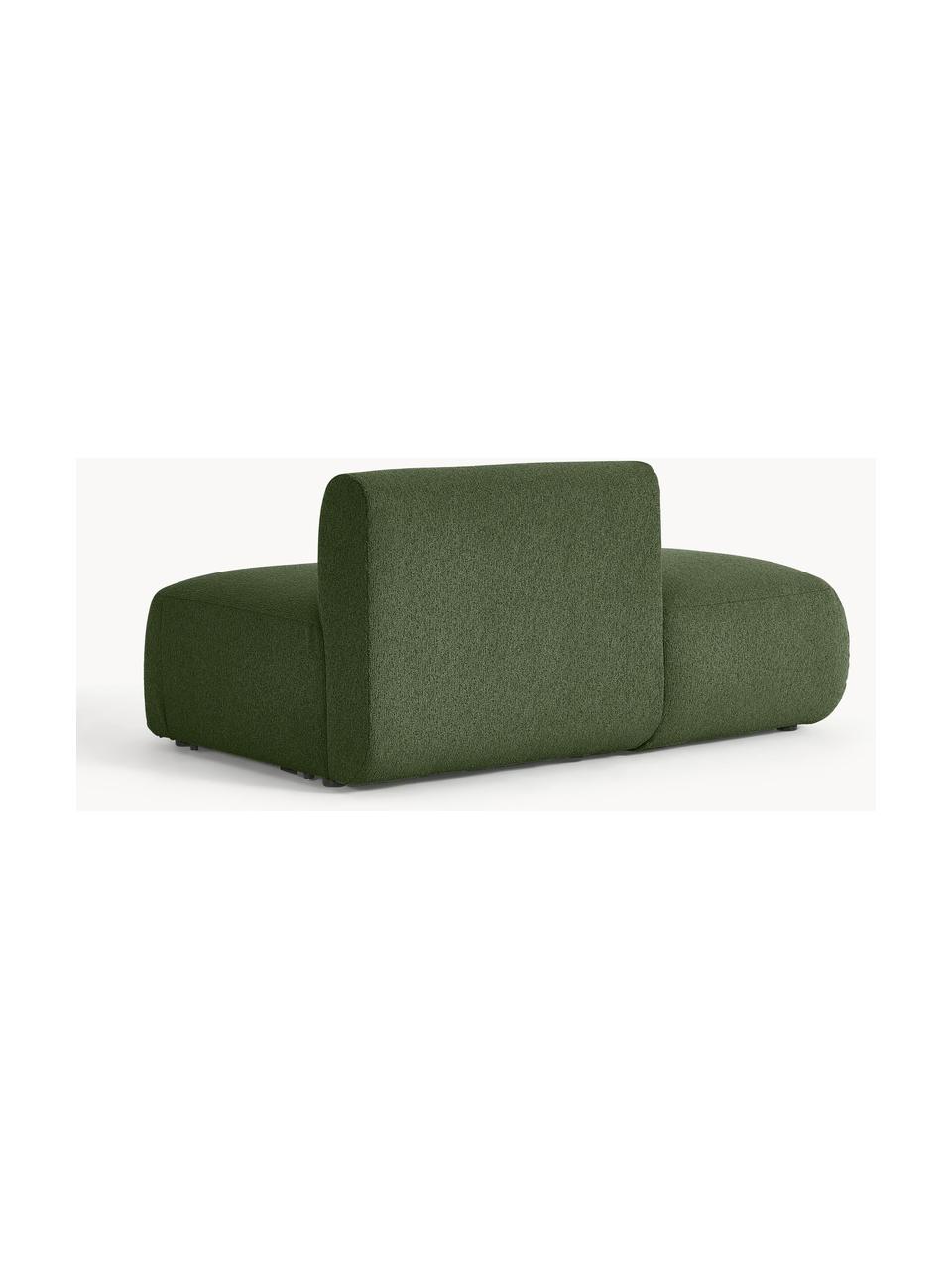 Chaise longue componibile in bouclé Sofia, Rivestimento: bouclé (100% poliestere) , Struttura: legno di abete rosso, tru, Piedini: plastica Questo prodotto , Bouclé verde scuro, Larg. 159 x Prof. 103 cm, schienale a sinistra