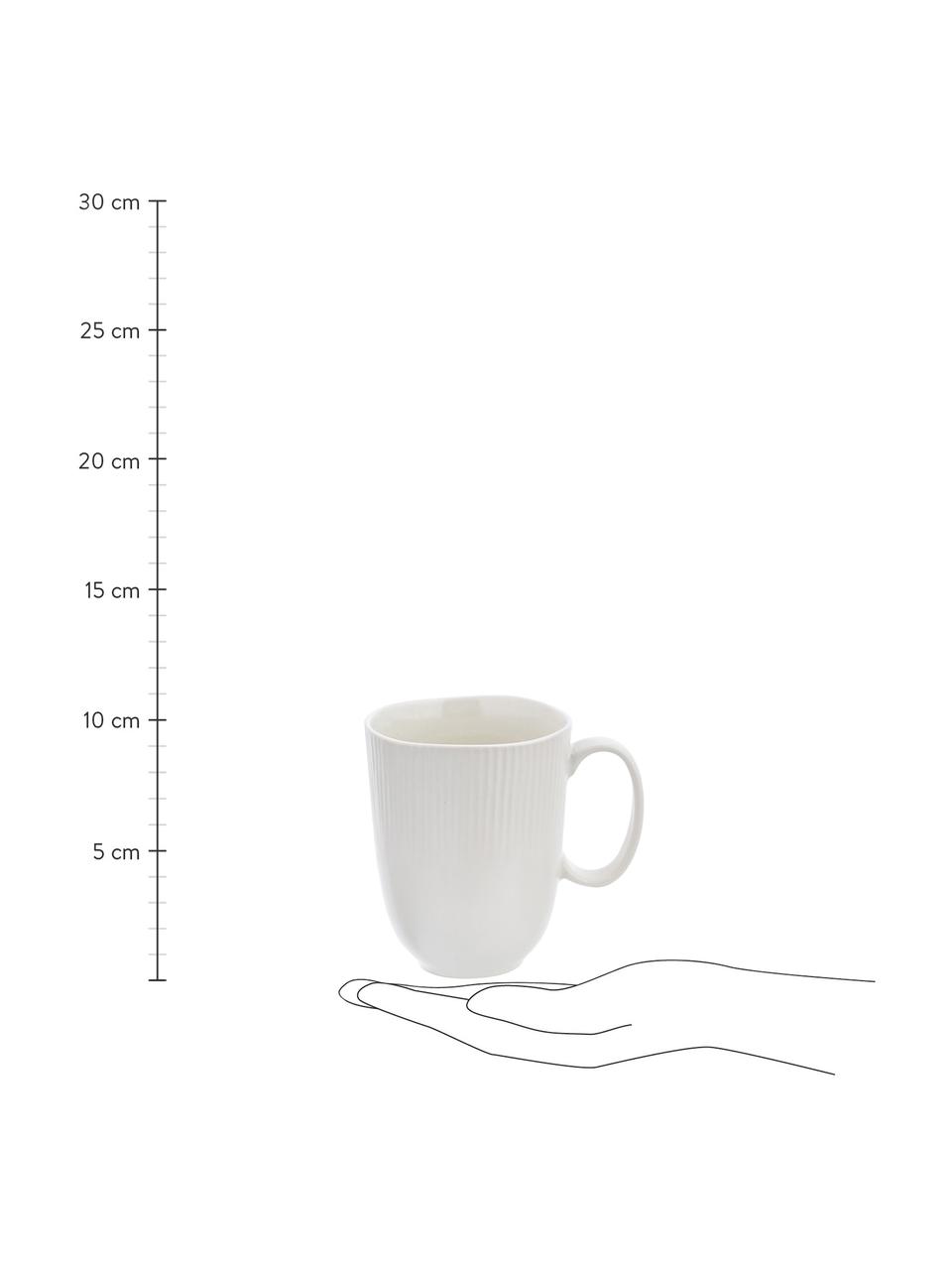 Handgemachte Tassen Sandvig mit leichtem Rillenrelief, 4 Stück, Porzellan, durchgefärbt, Gebrochenes Weiß, Ø 10 x H 12 cm