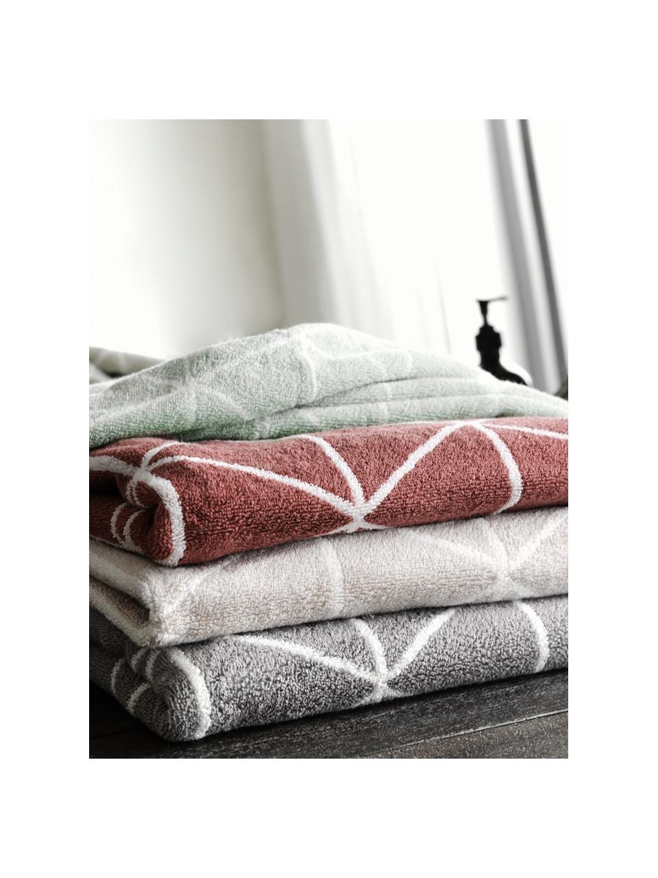 Dubbelzijdige handdoekenset Elina met grafisch patroon, 3-delig, Mintgroen & crèmewit, patroon, Set met verschillende formaten