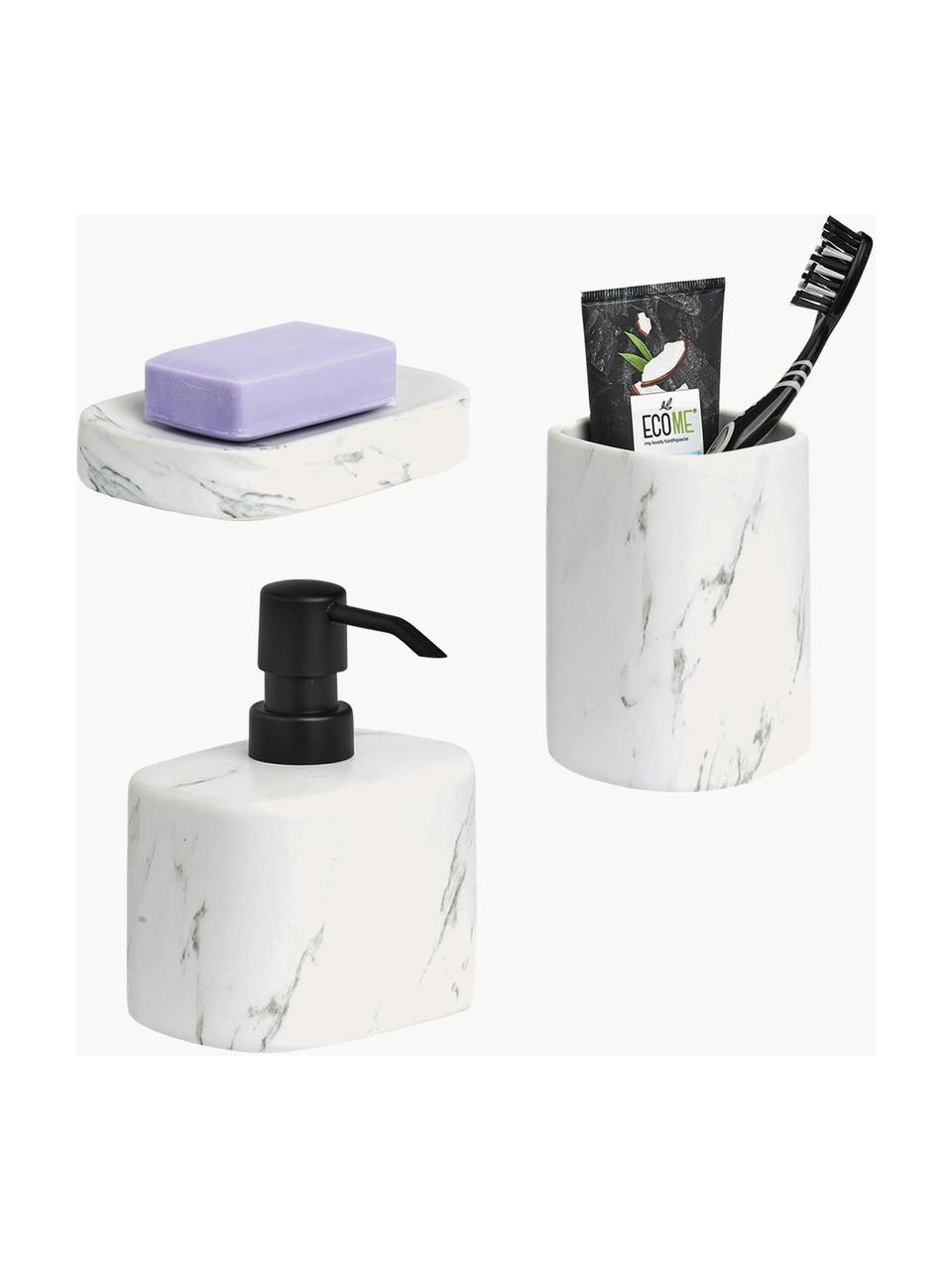 Dosatore di sapone in ceramica effetto marmo Marble, Contenitore: ceramica, Testa della pompa: plastica (ABS), Bianco, nero, Larg. 11 x Alt. 13 cm