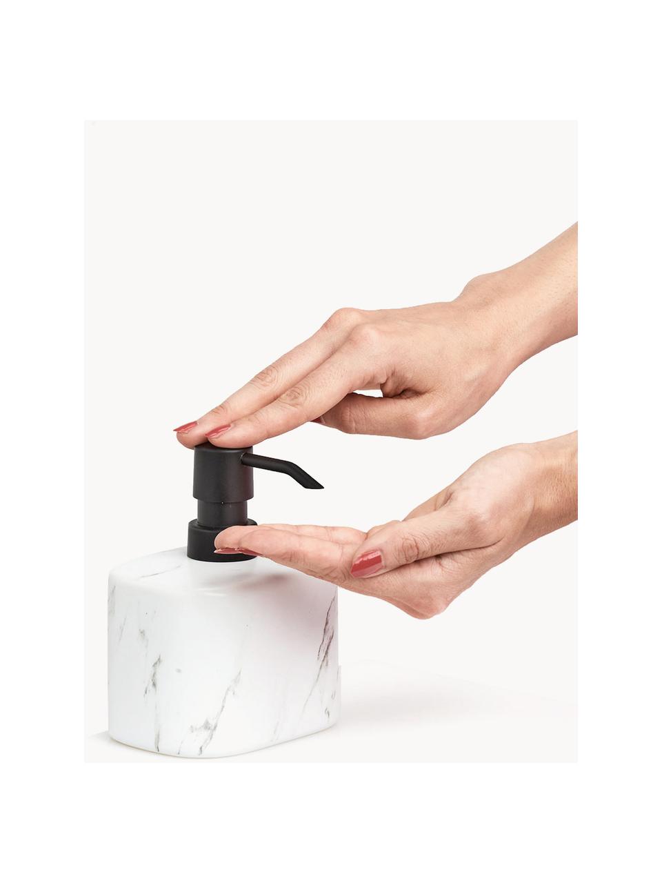 Distributeur de savon en céramique Marble, Blanc, noir, larg. 11 x haut. 13 cm