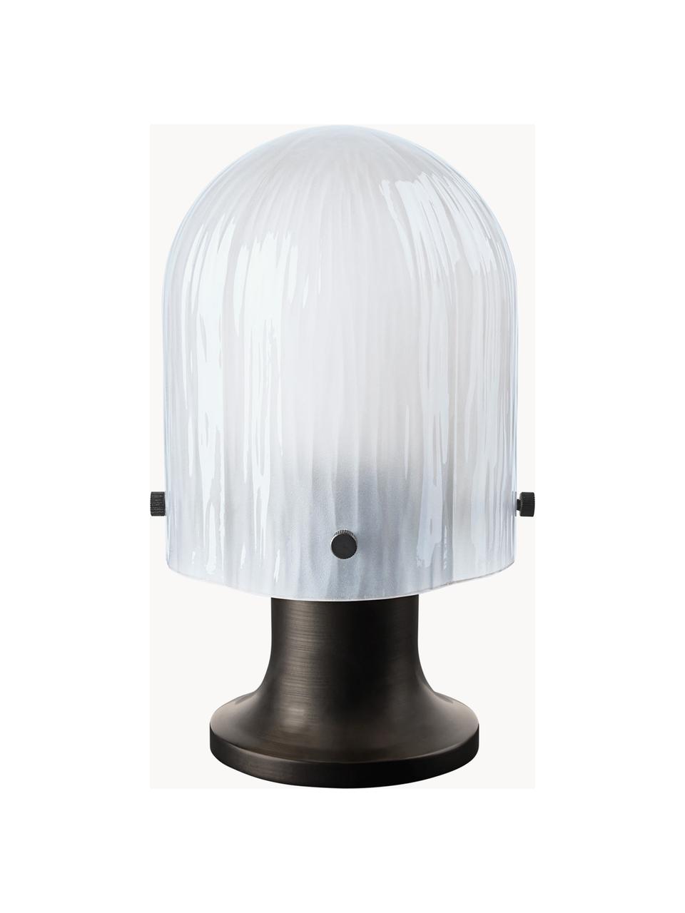 Mobile Outdoor Tischlampe Seine mit USB-Anschluss, dimmbar, Lampenschirm: Glas, mundgeblasen, Lampenfuß: Messing, brüniert, Weiß, Dunkelbraun, Ø 14 x H 25 cm
