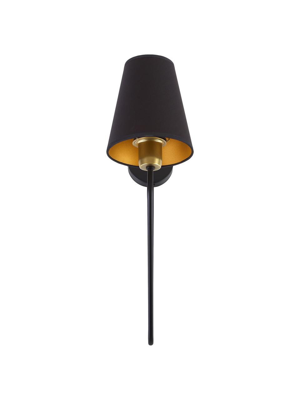 Grote wandlamp Victoria in zwart-goudkleur, Lampenkap: katoenmix, Decoratie: gecoat metaal, Zwart, goudkleurig, D 34 x H 50 cm