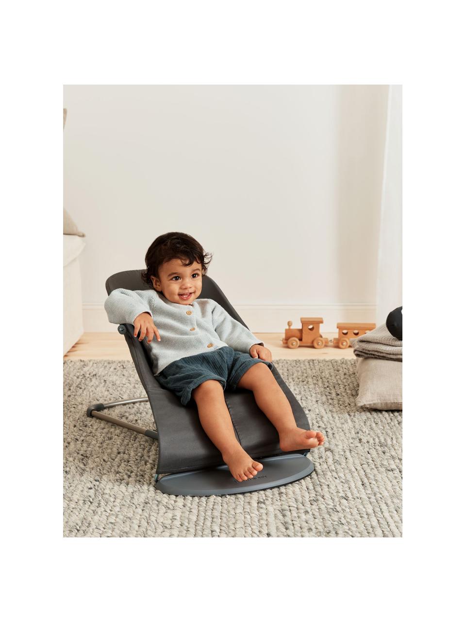 Gesteppte Babywippe Bliss, Bezug: 65 % Polyester (recycelt), Gestell: 79 % Metall, 21 % Kunstst, Dunkelgrau, B 35 x T 56 cm