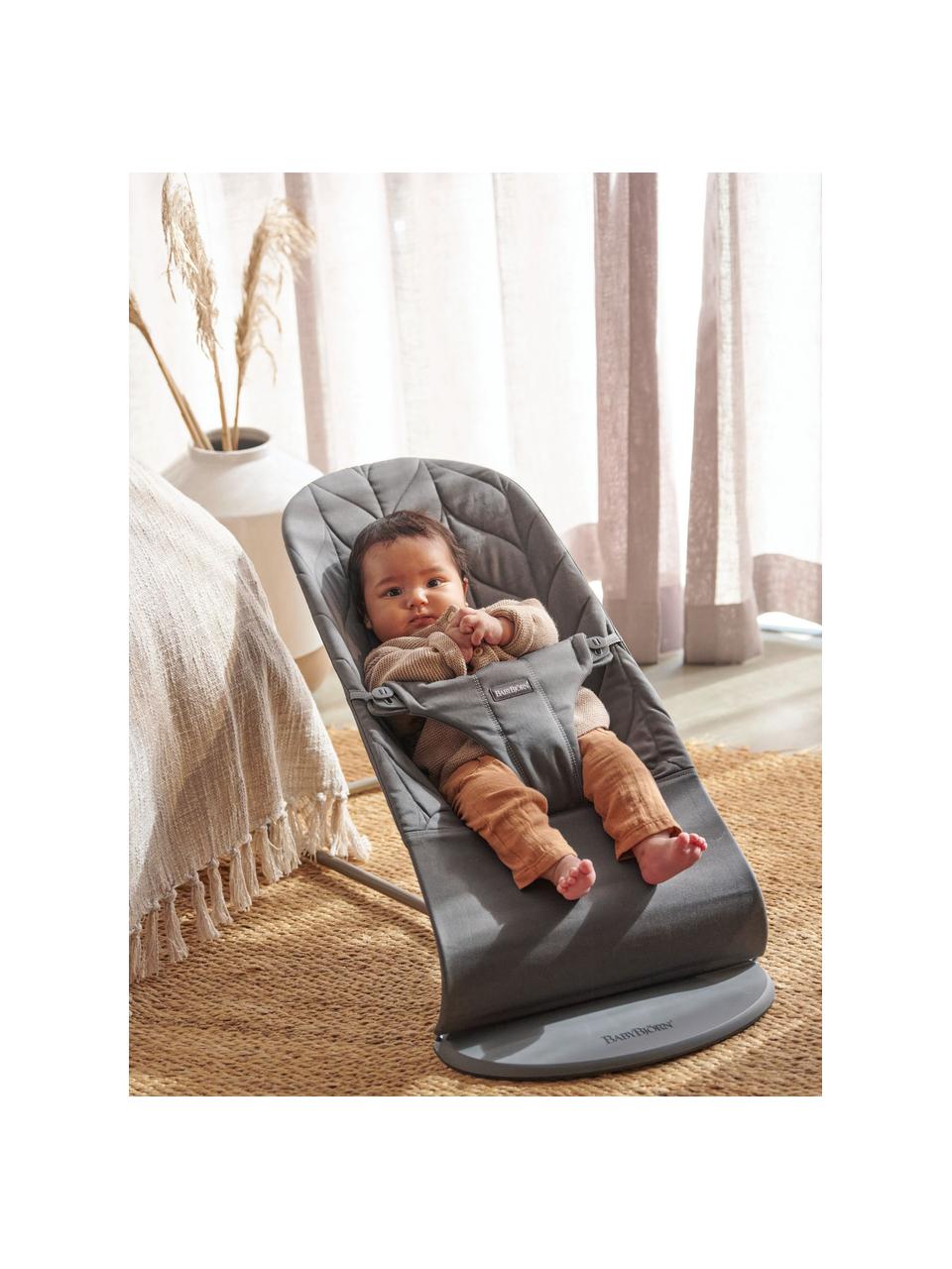 Gesteppte Babywippe Bliss, Bezug: 65 % Polyester (recycelt), Gestell: 79 % Metall, 21 % Kunstst, Dunkelgrau, B 35 x T 56 cm