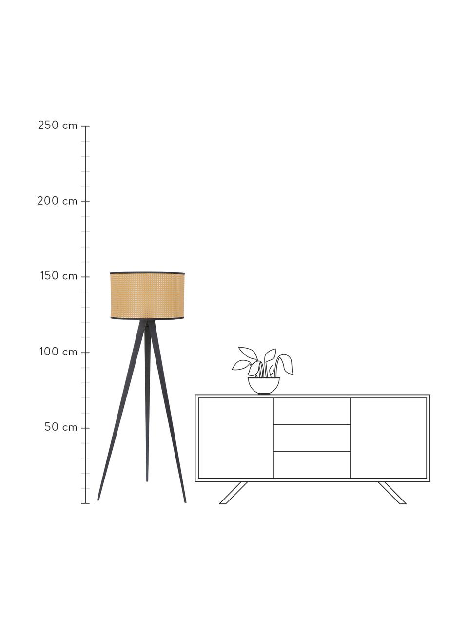 Lampa podłogowa trójnóg z plecionki wiedeńskiej Vienna, Jasny brązowy, czarny, Ø  50 x W 154 cm